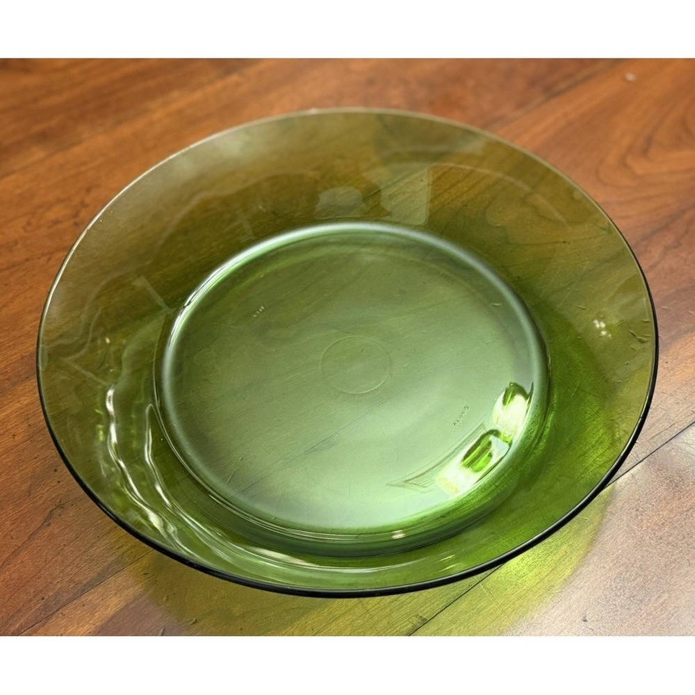 Vintage Duralex Green Glass Large Low Serving Bowl 10.75"